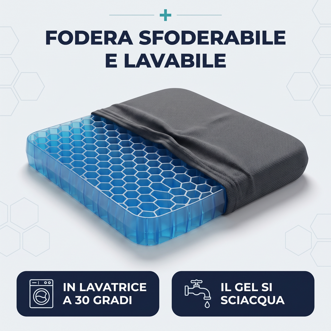 Fodera sfoderabile e lavabile in lavatrice a 30 gradi